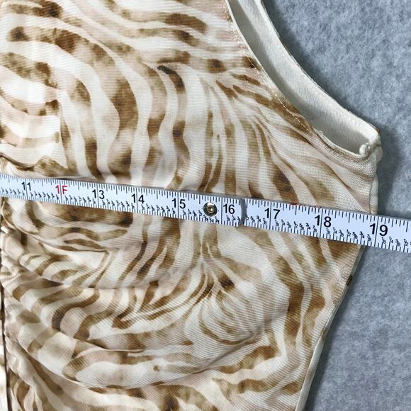 Jane Delancey Shirt Women Medium Blouse Sleeveless Button Animal Mob Wife Ruched - Picture 9 of 9